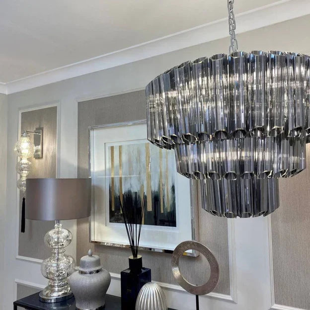 Modern Art Design 4 / 7-Light Smoky Gray / clear Layered Glass Chandelier