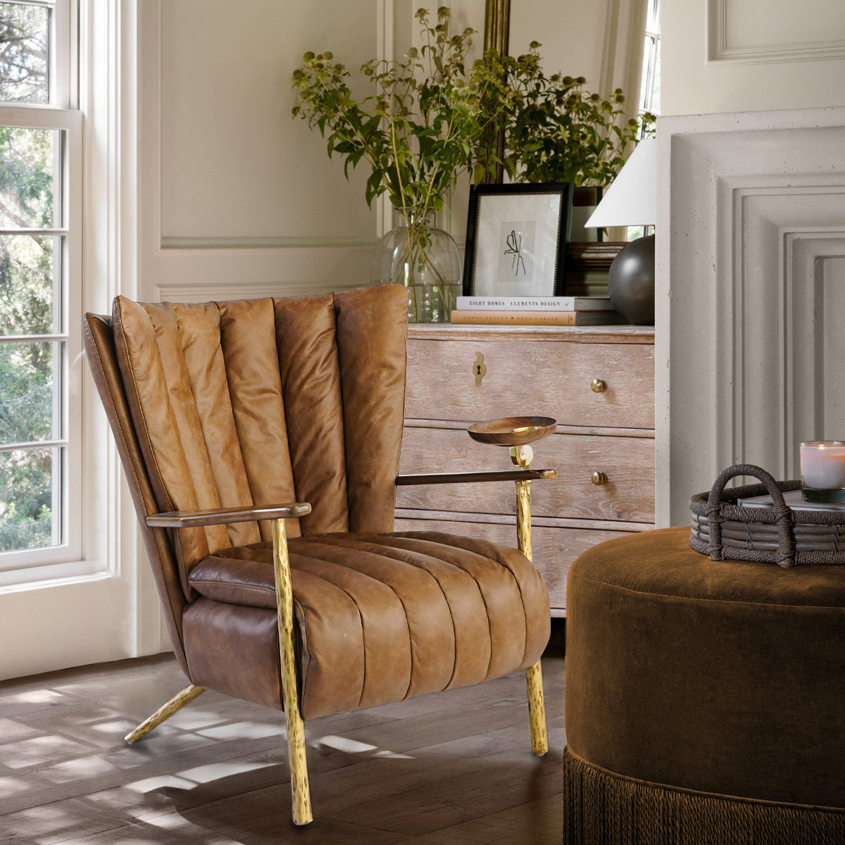 Vintage Forged Leather Armchair Cigar Chair