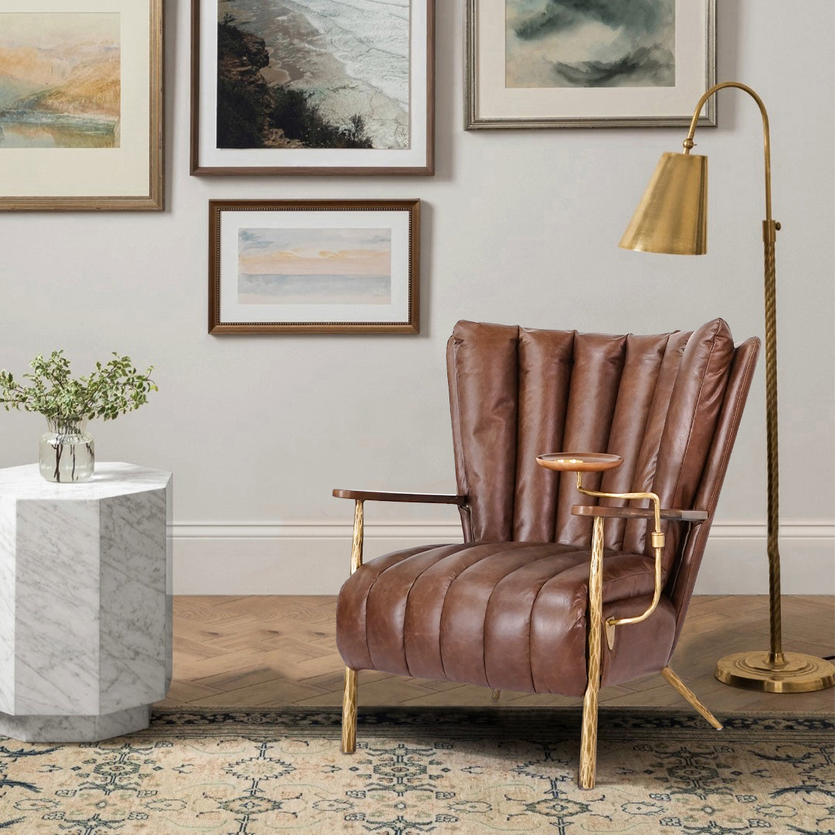 Vintage Forged Leather Armchair Cigar Chair
