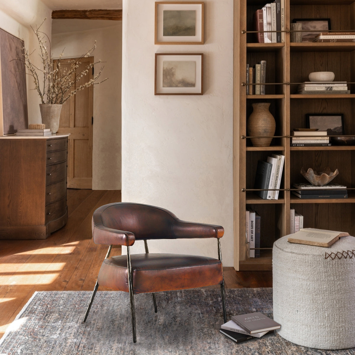Vintage Forged Brown Leather Lounge Armchair