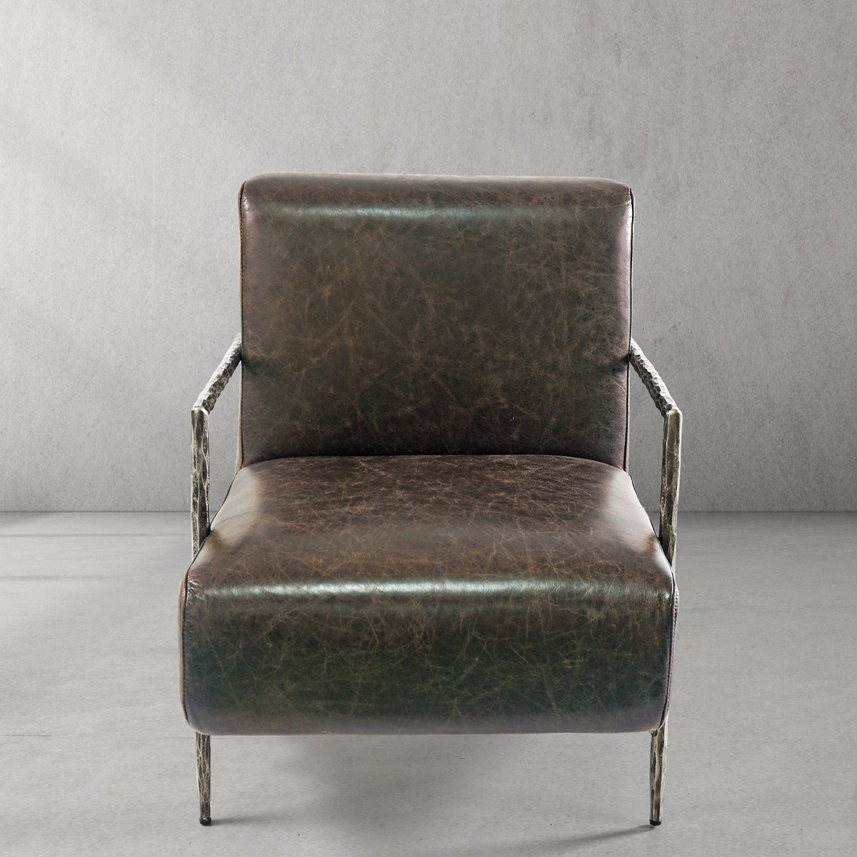 Vintage Forged Genuine Brown Leather Accent Chair
