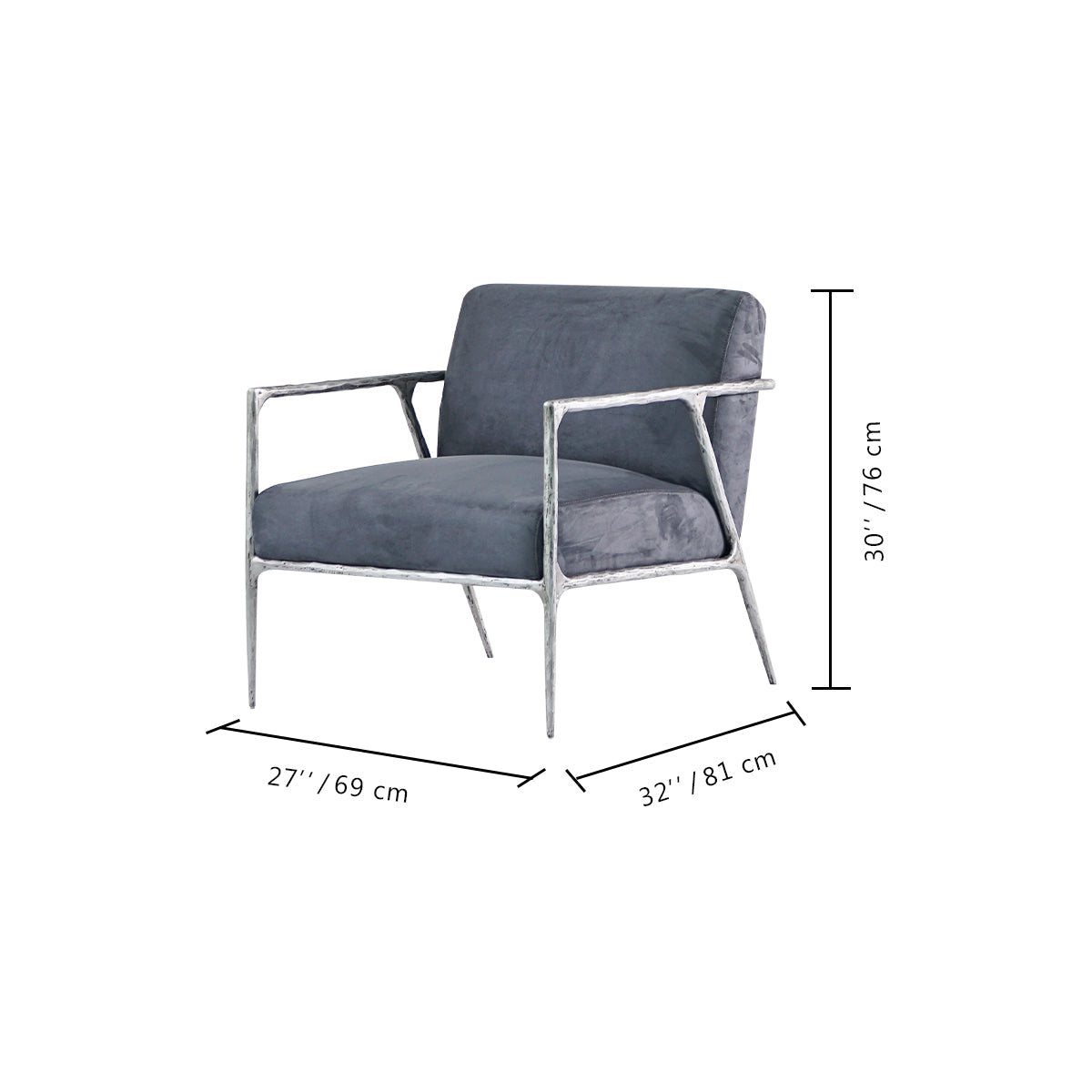 Vintage Forged Retro Silver Iron Frame Track Armchair