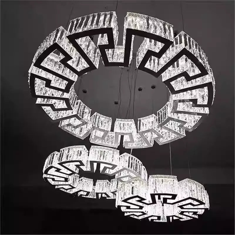 Modern Round Gear / rectangular Mazes Crystal Chandelier