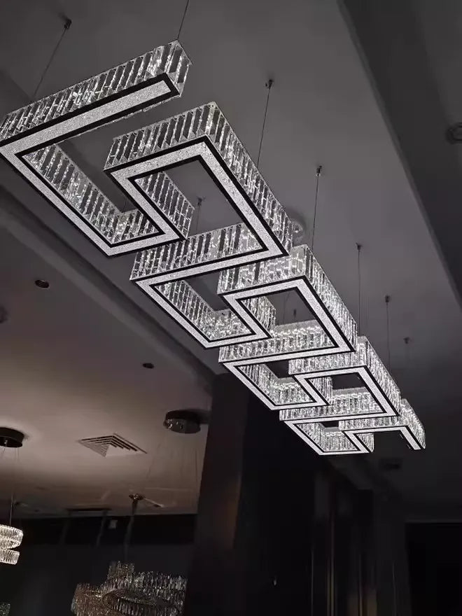 Modern Round Gear / rectangular Mazes Crystal Chandelier