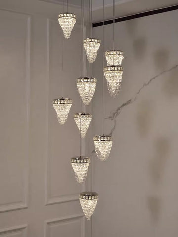 Modern Floating Crystal Conch Chandelier for High-Ceiling