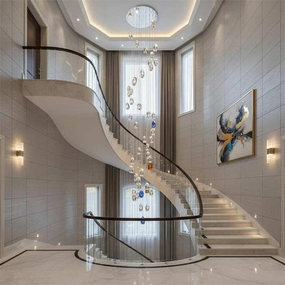 Modern Floating Clear / blue / amber Irregular Crystal Chandelier for High-Ceiling