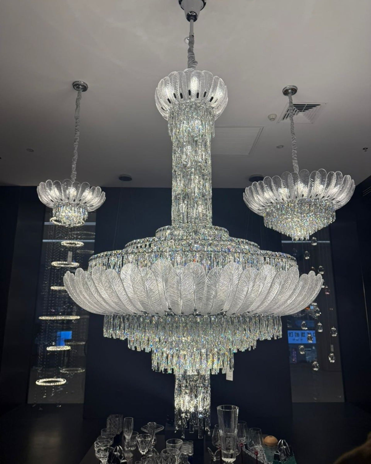 Extra Large Glass Petals Crystal Chandelier for High-Ceiling