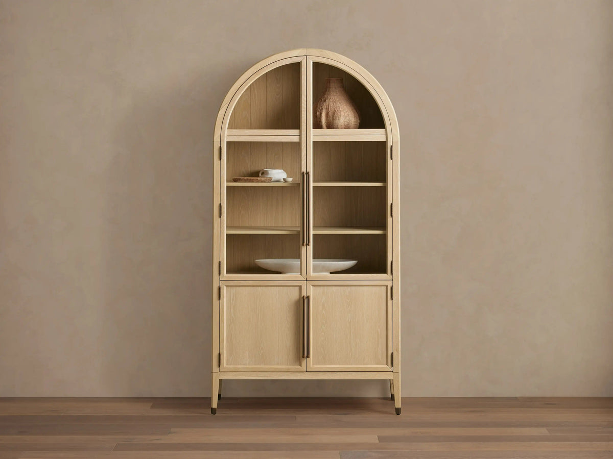 Hattie Glass Accent Cabinet in Oak 36-Inchw 46-Inchw