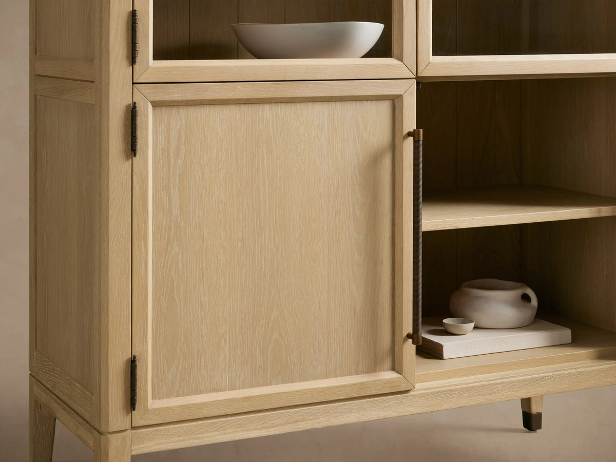 Hattie Glass Accent Cabinet in Oak 36-Inchw 46-Inchw