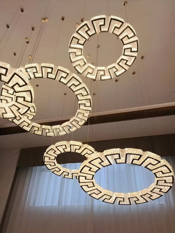 Modern Round Gear / rectangular Mazes Crystal Chandelier