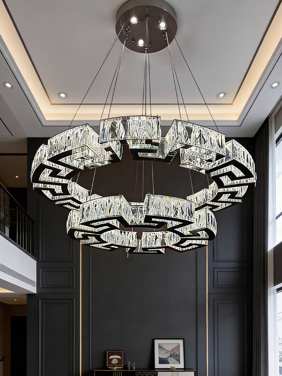 Modern Round Gear / rectangular Mazes Crystal Chandelier