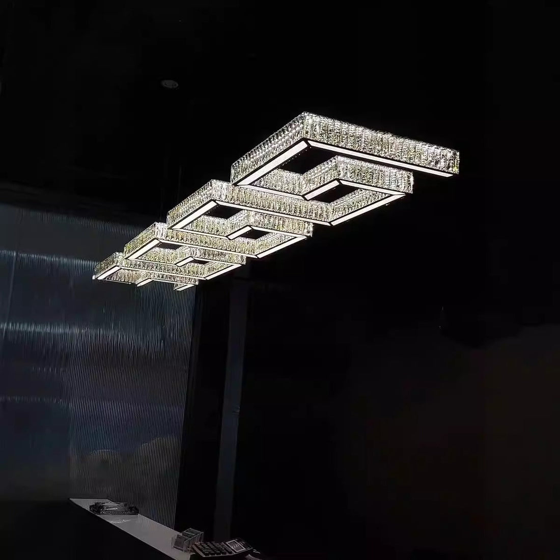 Modern Round Gear / rectangular Mazes Crystal Chandelier