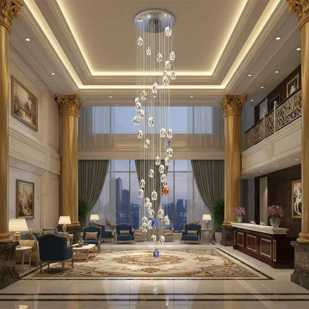 Modern Floating Clear / blue / amber Irregular Crystal Chandelier for High-Ceiling