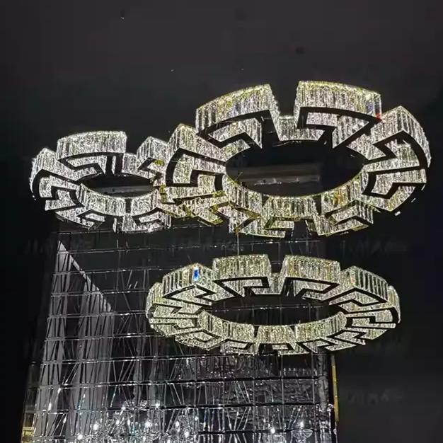 Modern Round Gear / rectangular Mazes Crystal Chandelier