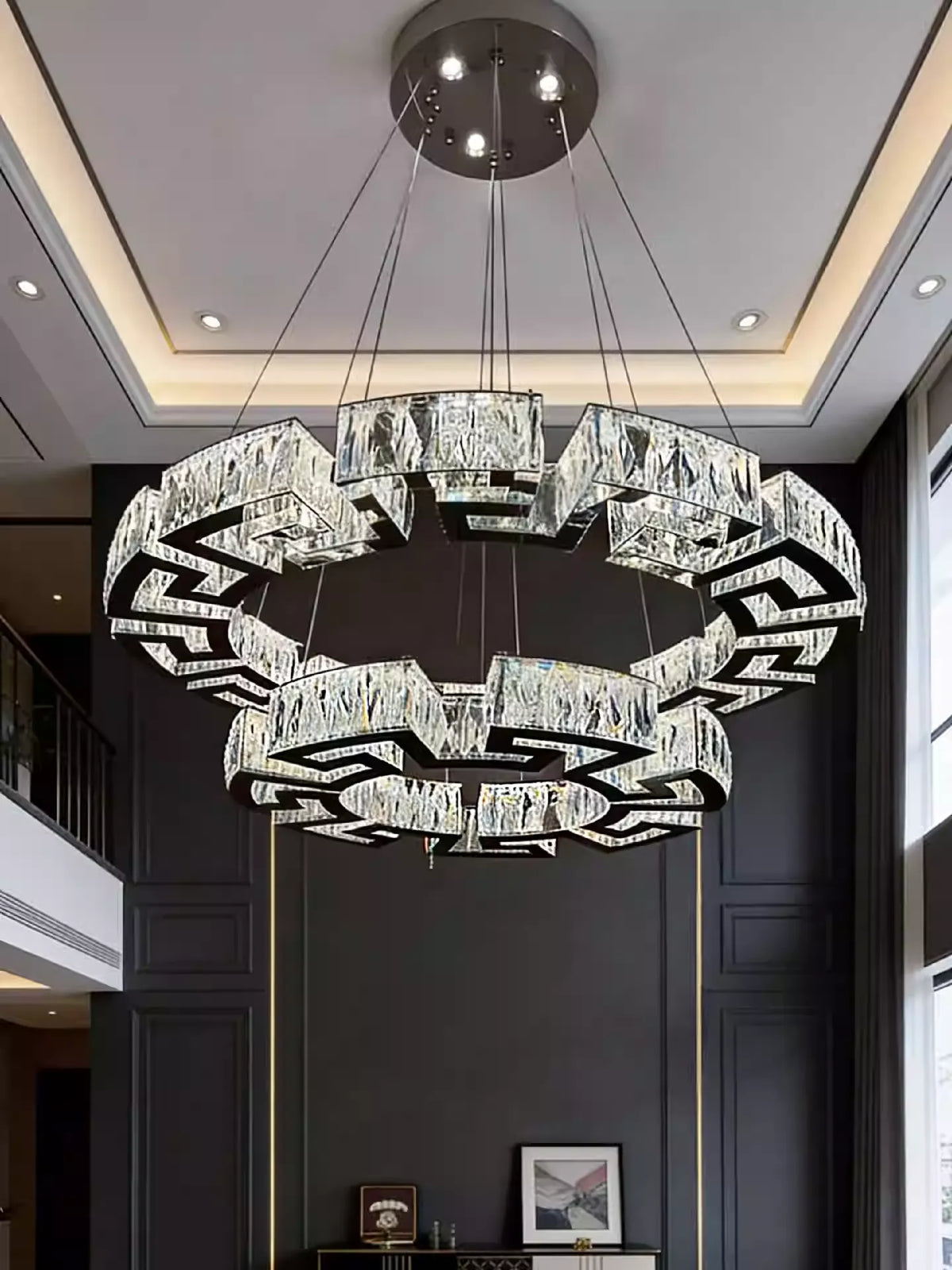 Modern Round Gear / rectangular Mazes Crystal Chandelier