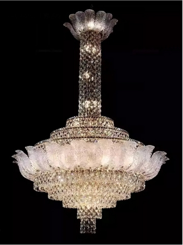 Extra Large Glass Petals Crystal Chandelier for High-Ceiling