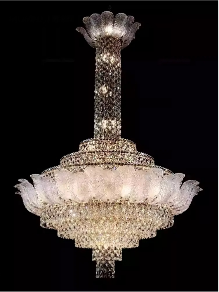 Extra Large Glass Petals Crystal Chandelier for High-Ceiling