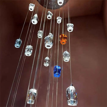 Modern Floating Clear / blue / amber Irregular Crystal Chandelier for High-Ceiling