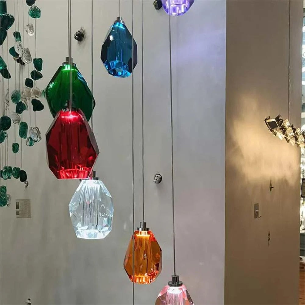 Modern Floating Clear / blue / amber Irregular Crystal Chandelier for High-Ceiling