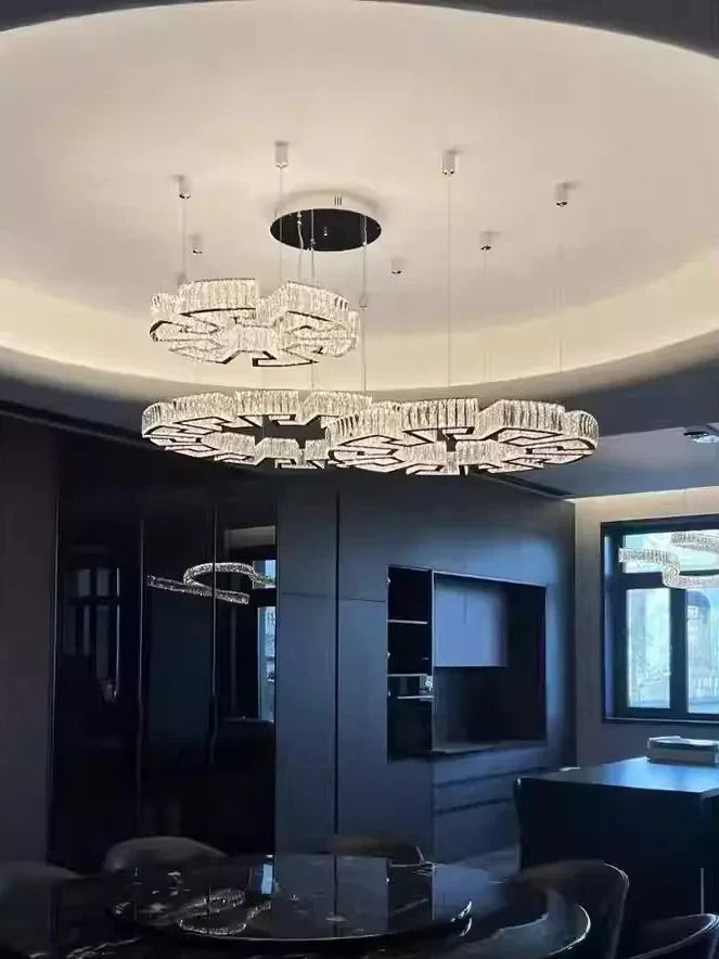 Modern Round Gear / rectangular Mazes Crystal Chandelier