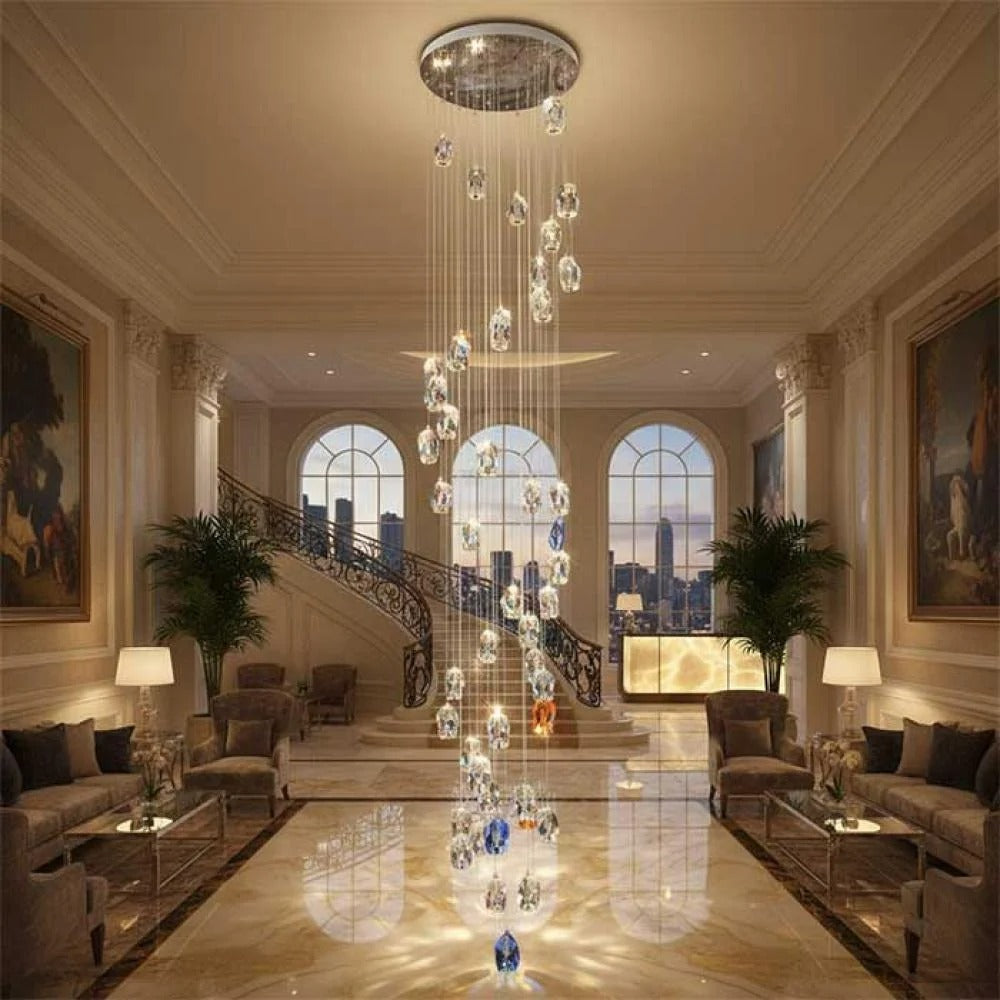 Modern Floating Clear / blue / amber Irregular Crystal Chandelier for High-Ceiling