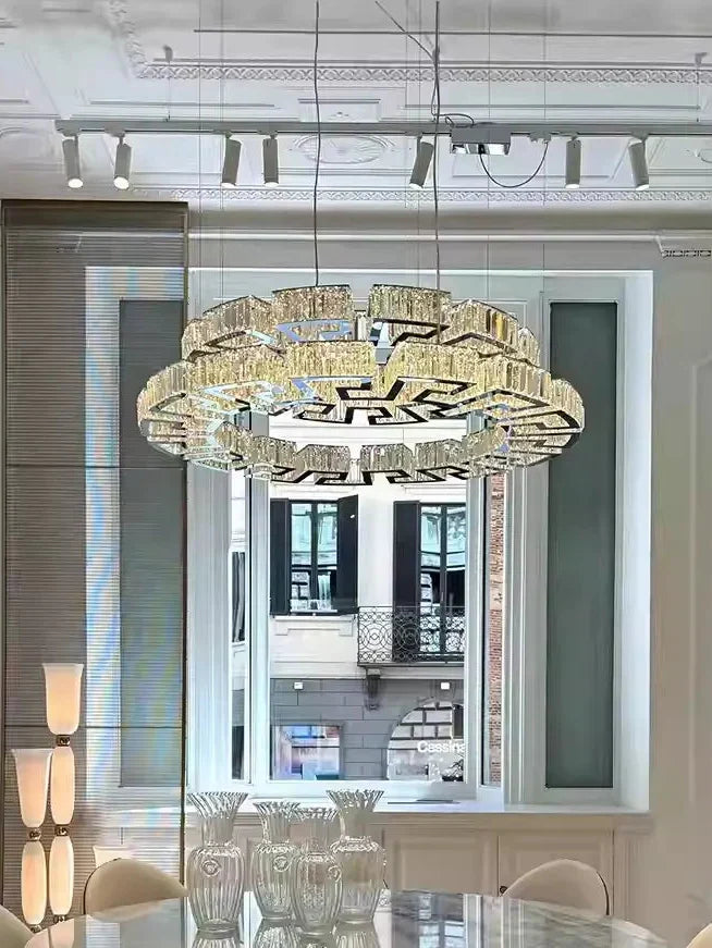 Modern Round Gear / rectangular Mazes Crystal Chandelier