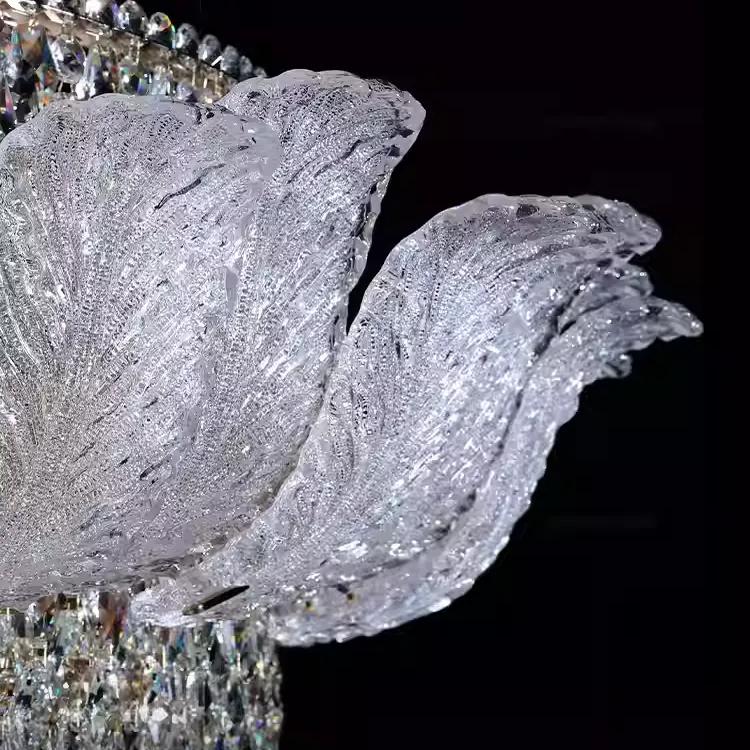 Extra Large Glass Petals Crystal Chandelier for High-Ceiling