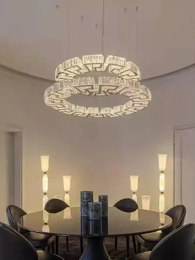 Modern Round Gear / rectangular Mazes Crystal Chandelier