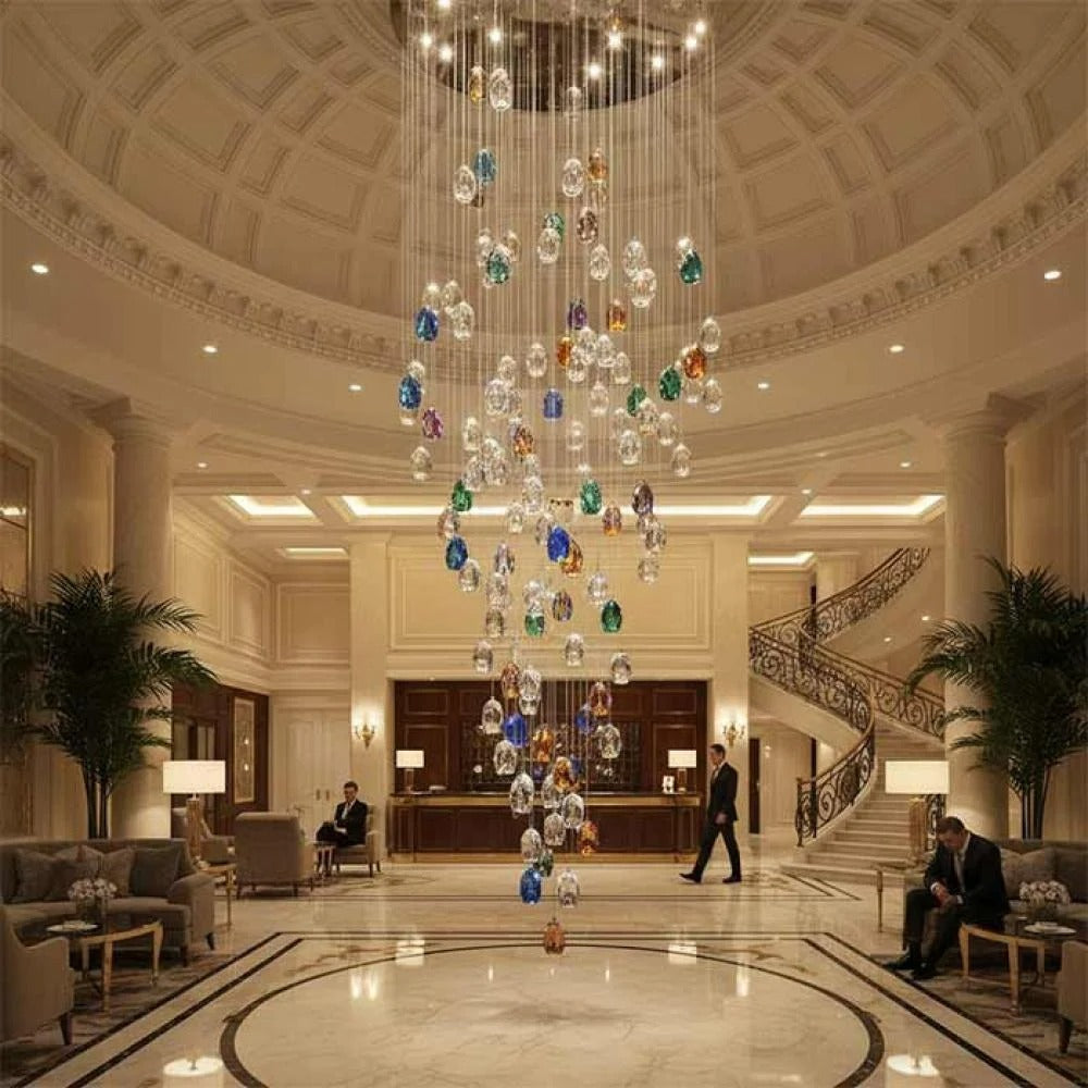 Modern Floating Clear / blue / amber Irregular Crystal Chandelier for High-Ceiling