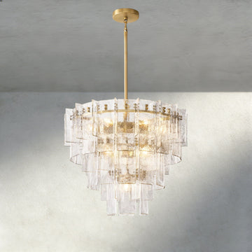 Lattice Clear Glass Tiered Round Chandelier 36", 47"