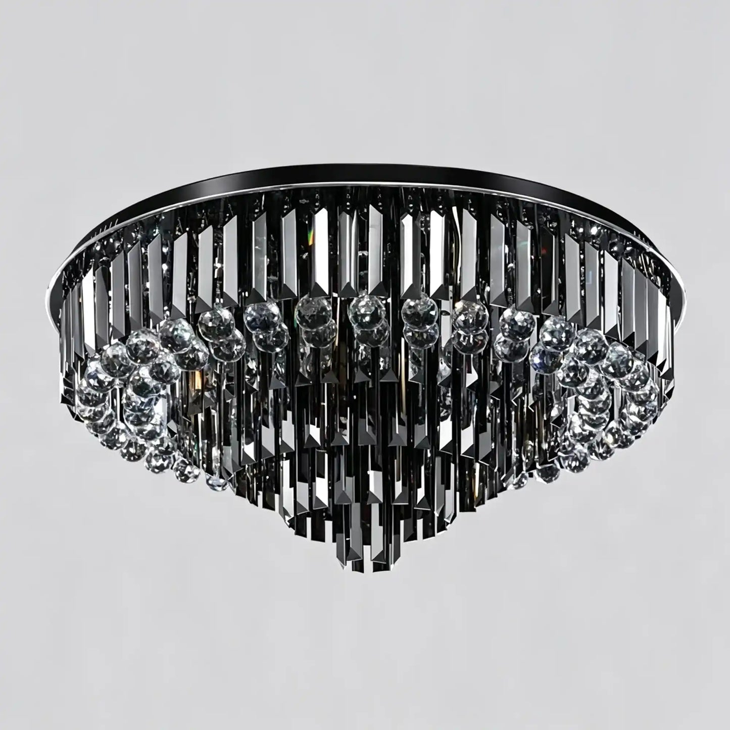 Light Luxury Smoke Gray Round Crystal Flush Mount