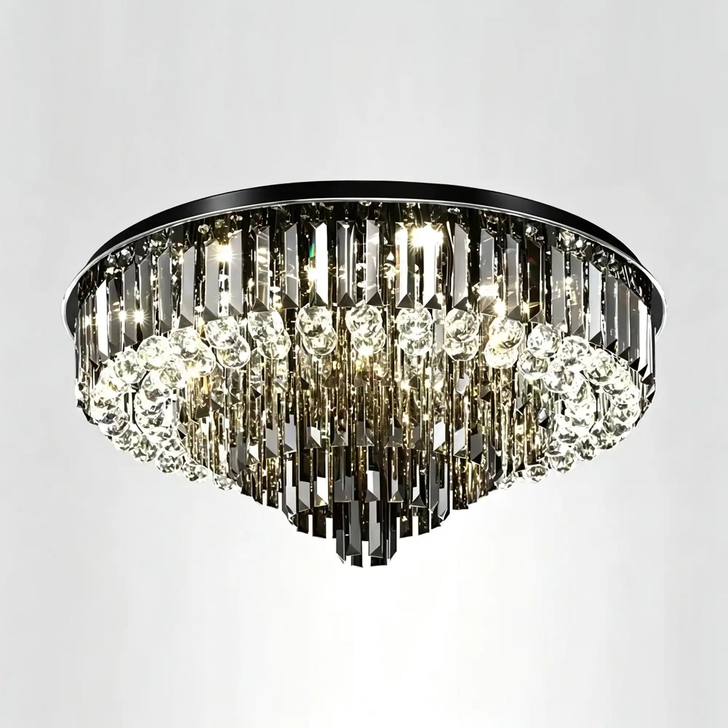 Light Luxury Smoke Gray Round Crystal Flush Mount