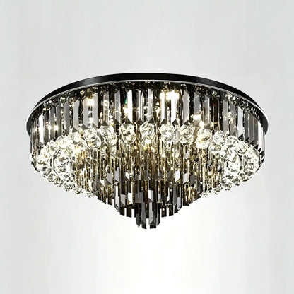 Light Luxury Smoke Gray Round Crystal Flush Mount