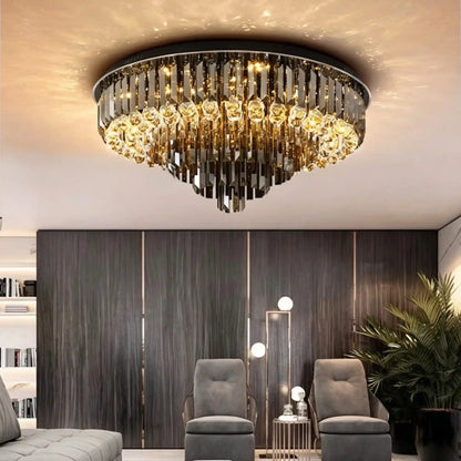 Light Luxury Smoke Gray Round Crystal Flush Mount