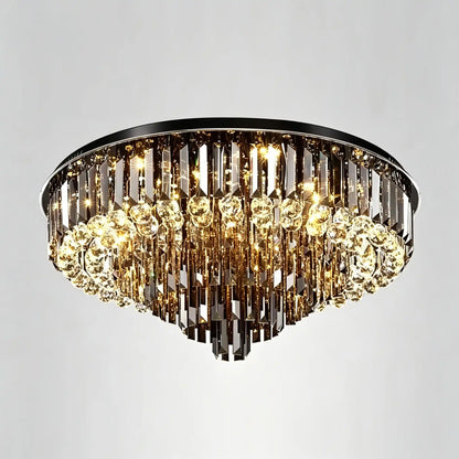 Light Luxury Smoke Gray Round Crystal Flush Mount