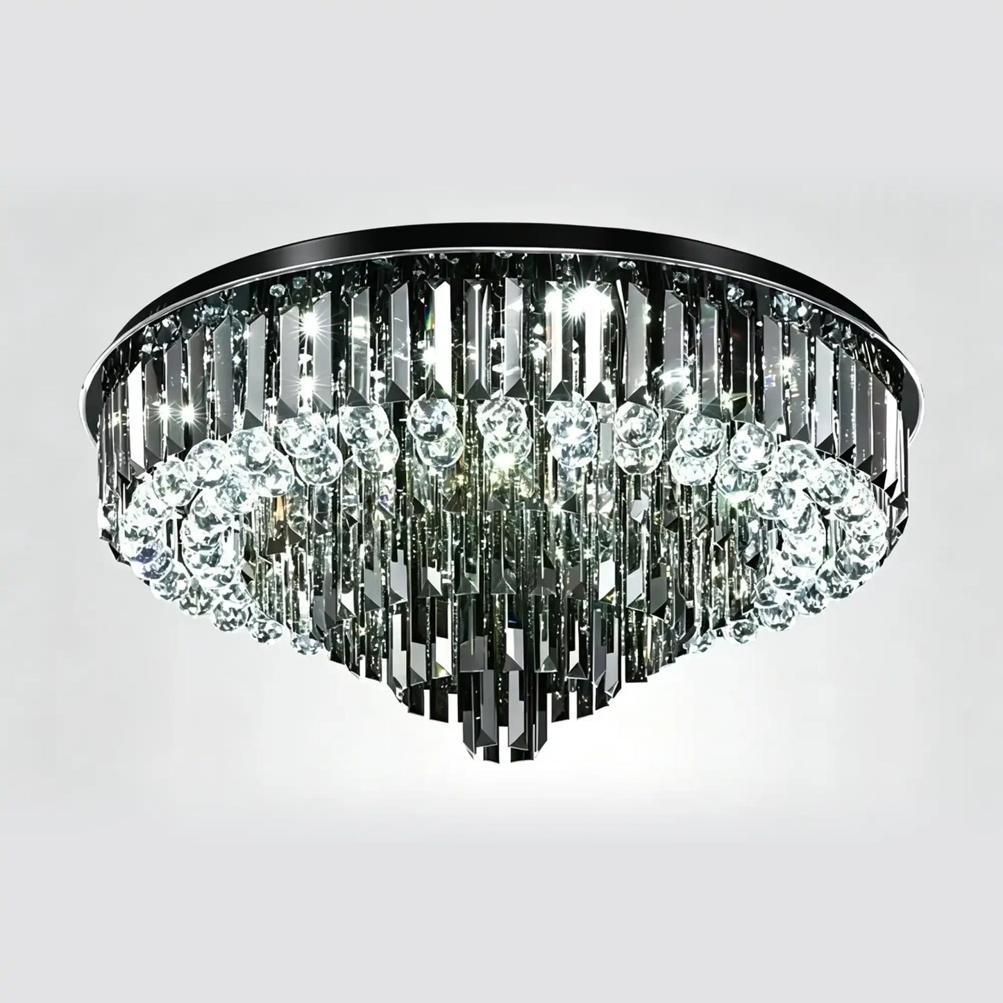 Light Luxury Smoke Gray Round Crystal Flush Mount