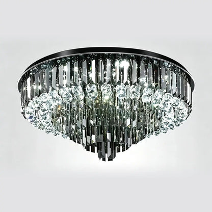 Light Luxury Smoke Gray Round Crystal Flush Mount