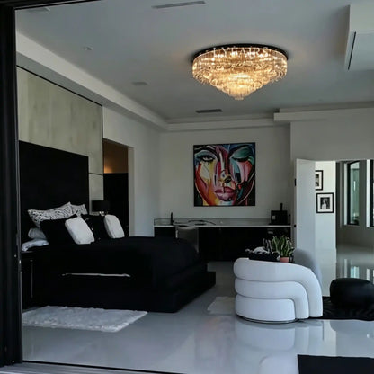 Light Luxury Smoke Gray Round Crystal Flush Mount