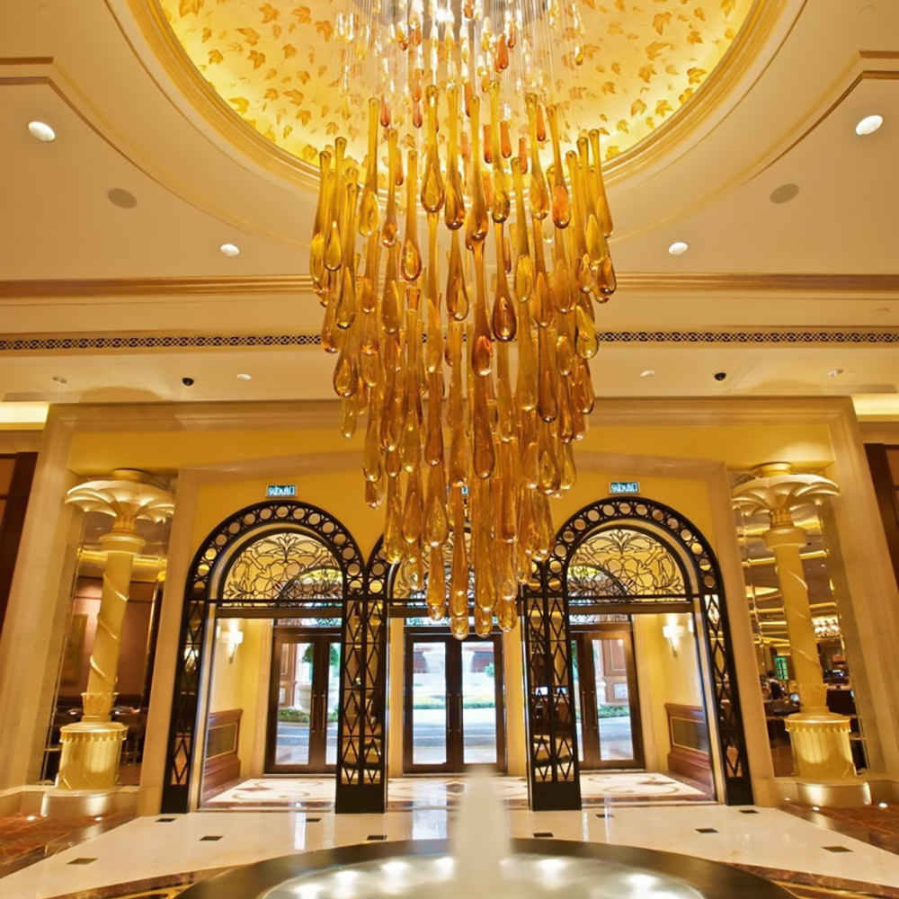 Long Amber Murao Glass Drop Chandelier