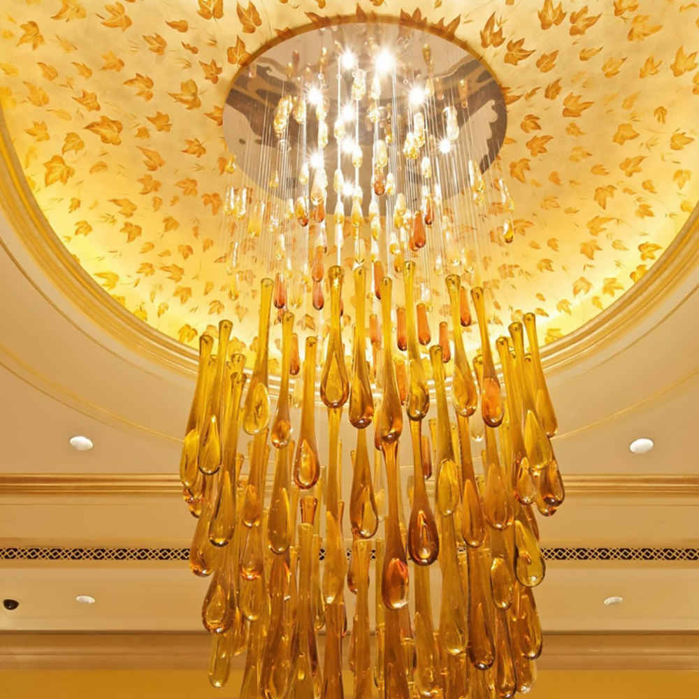 Long Amber Murao Glass Drop Chandelier