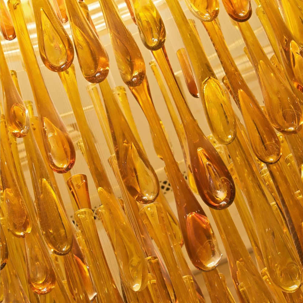 Long Amber Murao Glass Drop Chandelier
