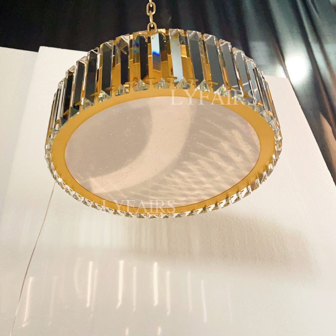Hotel Gold Flush Mount Ceiling Lighting Round Crystal Chandelier for Bedroom