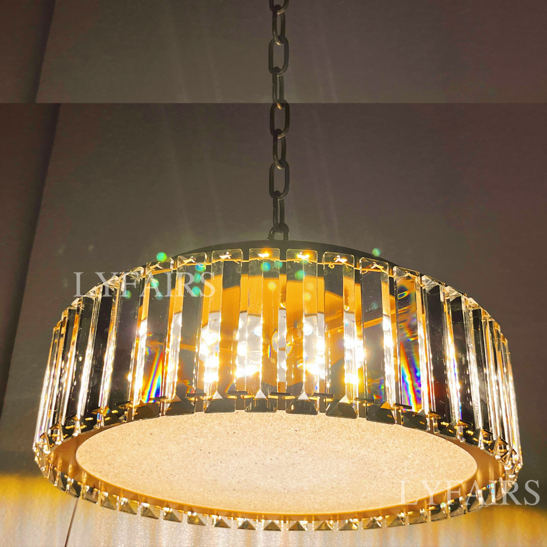 Hotel Gold Flush Mount Ceiling Lighting Round Crystal Chandelier for Bedroom