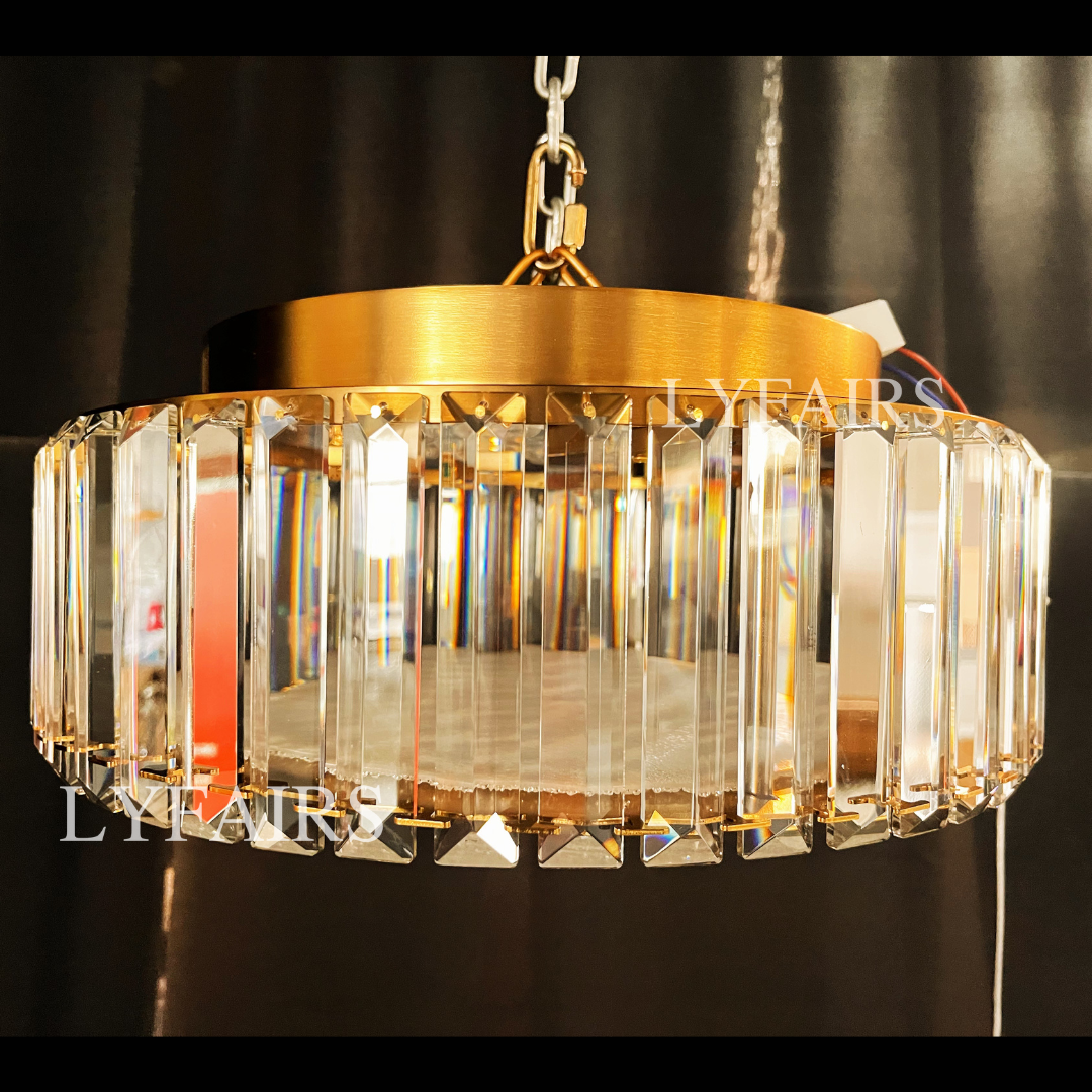 Hotel Gold Flush Mount Ceiling Lighting Round Crystal Chandelier for Bedroom
