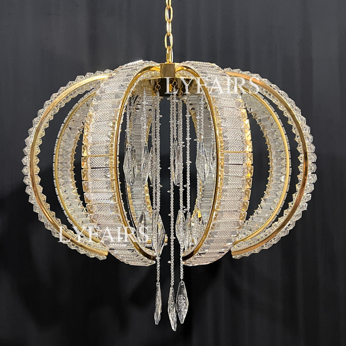 Luxury K9 Crystal Pendant Chandelier with Curved Vacuum Plating Finish, Unique Lantern Shape for Living Dining