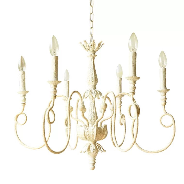 French Vintage Country Style White Rustic Iron Art Chandelier 6 / 8 Lights for Dining Room Bedroom Living Room