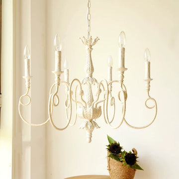 French Vintage Country Style White Rustic Iron Art Chandelier 6 / 8 Lights for Dining Room Bedroom Living Room