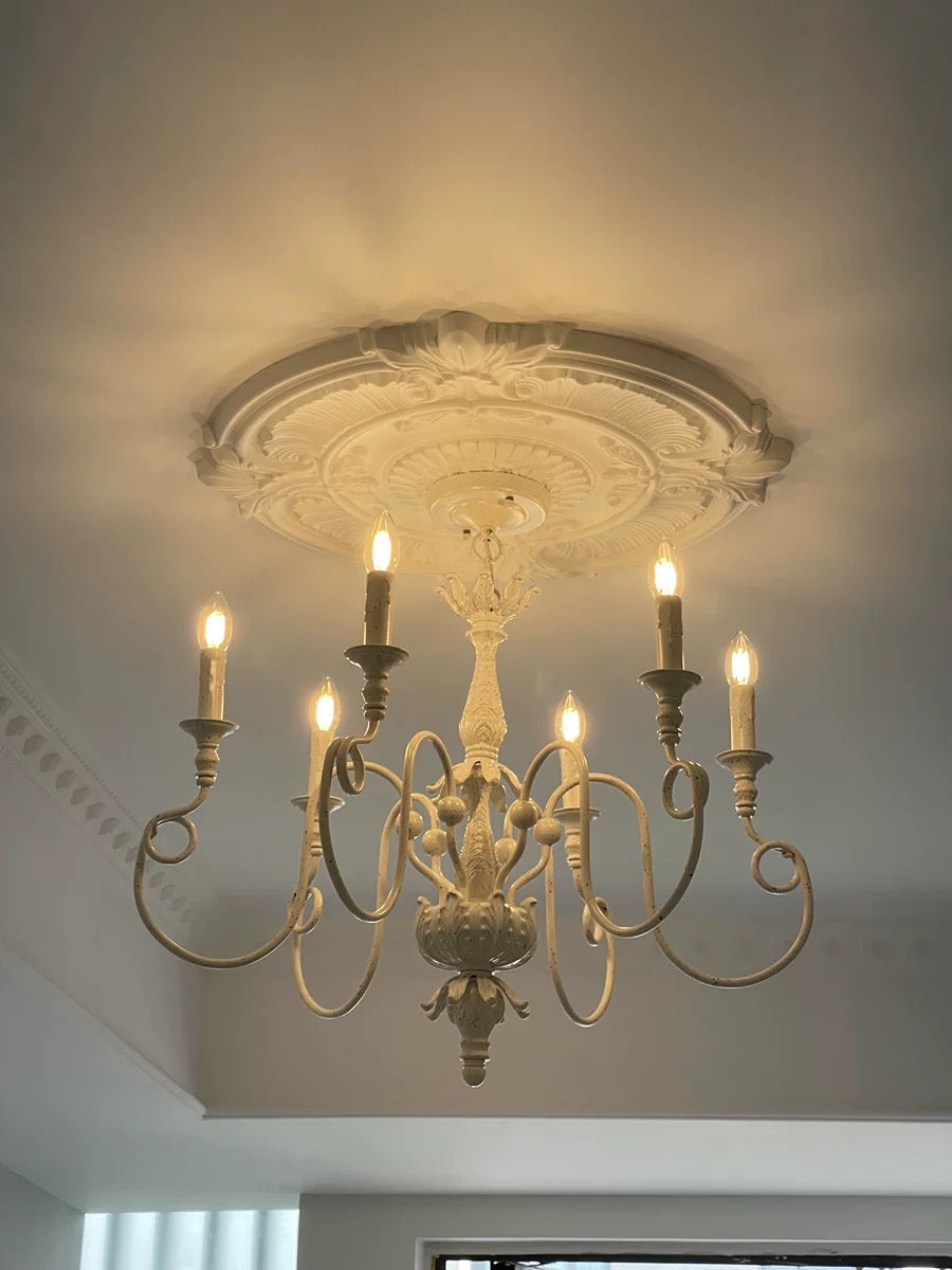 French Vintage Country Style White Rustic Iron Art Chandelier 6 / 8 Lights for Dining Room Bedroom Living Room