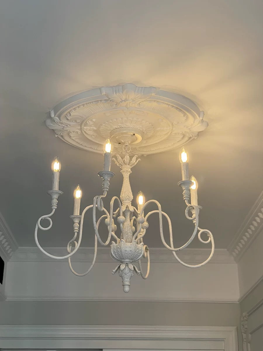 French Vintage Country Style White Rustic Iron Art Chandelier 6 / 8 Lights for Dining Room Bedroom Living Room