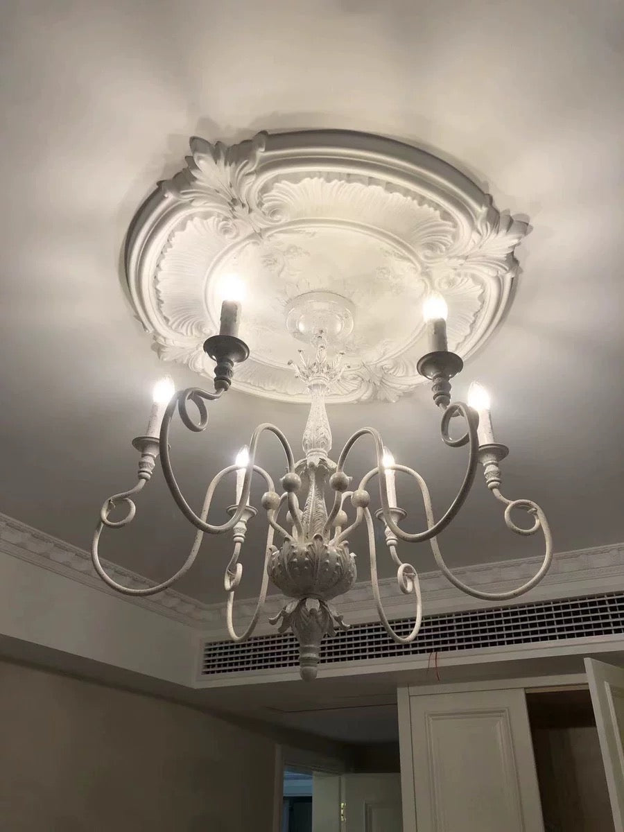 French Vintage Country Style White Rustic Iron Art Chandelier 6 / 8 Lights for Dining Room Bedroom Living Room